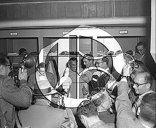 Dan Topping,Don Larsen and Del Webb at Yankee Stadium56N0280